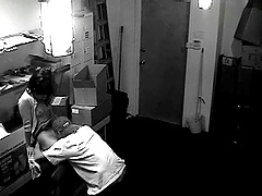 A hidden security cam catches a couple fucking at work