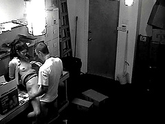 A hidden security cam catches a couple fucking at work