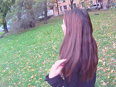 Amateur couple in POV blowjob have clothed doggystyle sex outdoor