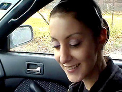 Palpitating  amateur cowgirl gets her face fucked in the car