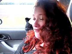 Redhead sucks dick and gets her pussy banged hardcore outside