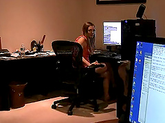 Cutie at the computer browses and chats with her friend